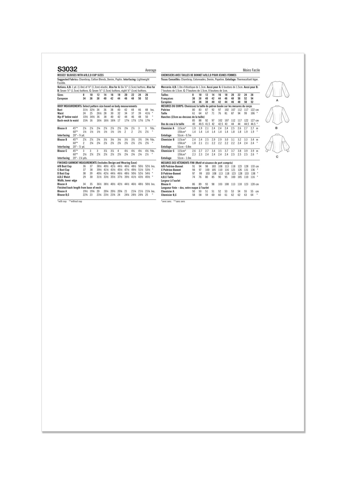 Patron Simplicity n°3032 – Blouses boutonnées élégantes
