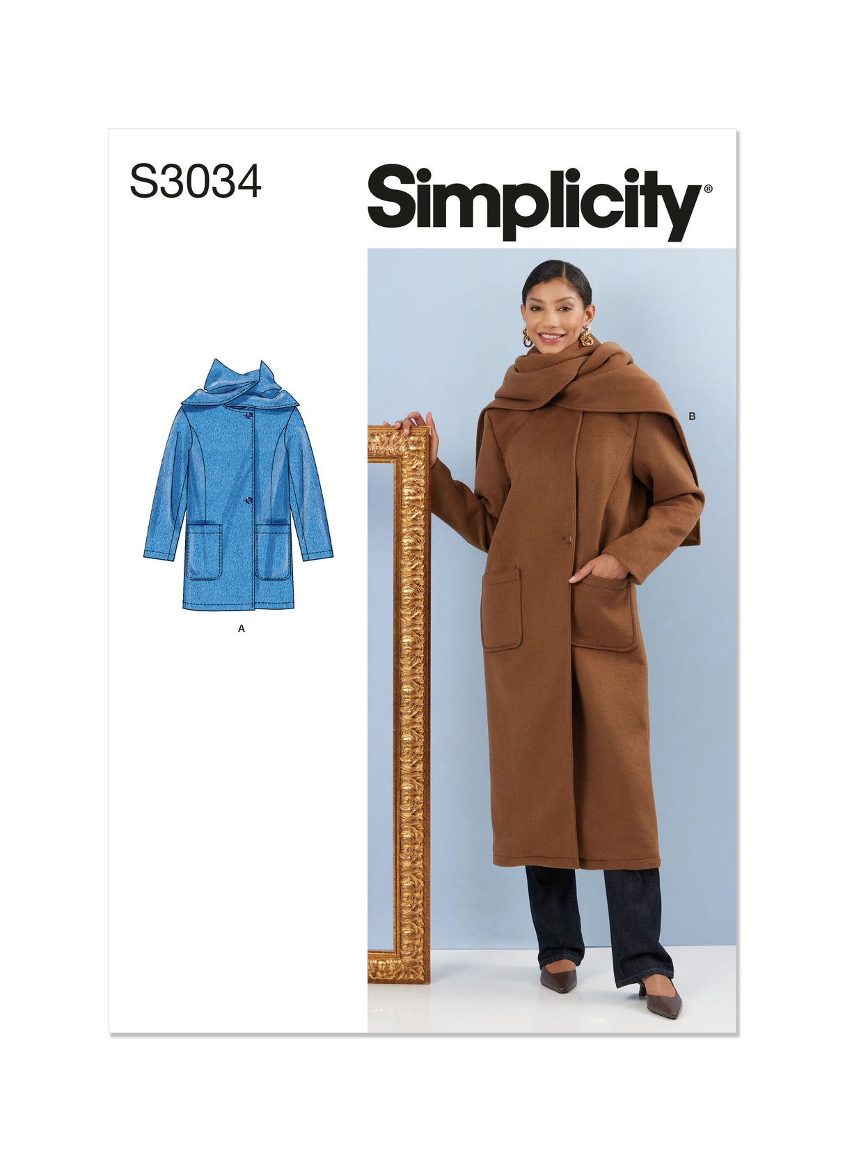 Patron Simplicity n°3034 – Manteau doublé col-écharpe