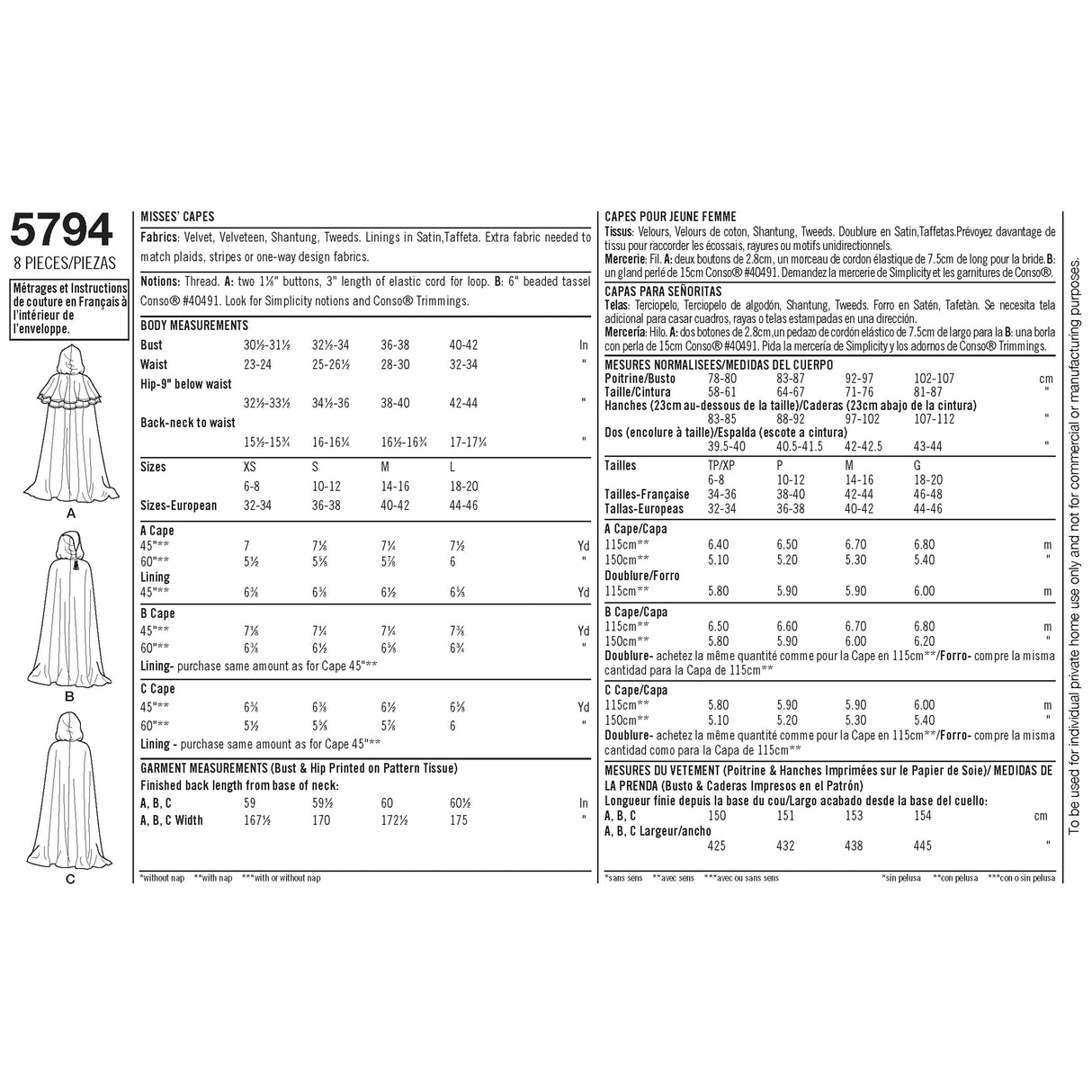 Patron Simplicity n°5794 – Cape pour femme