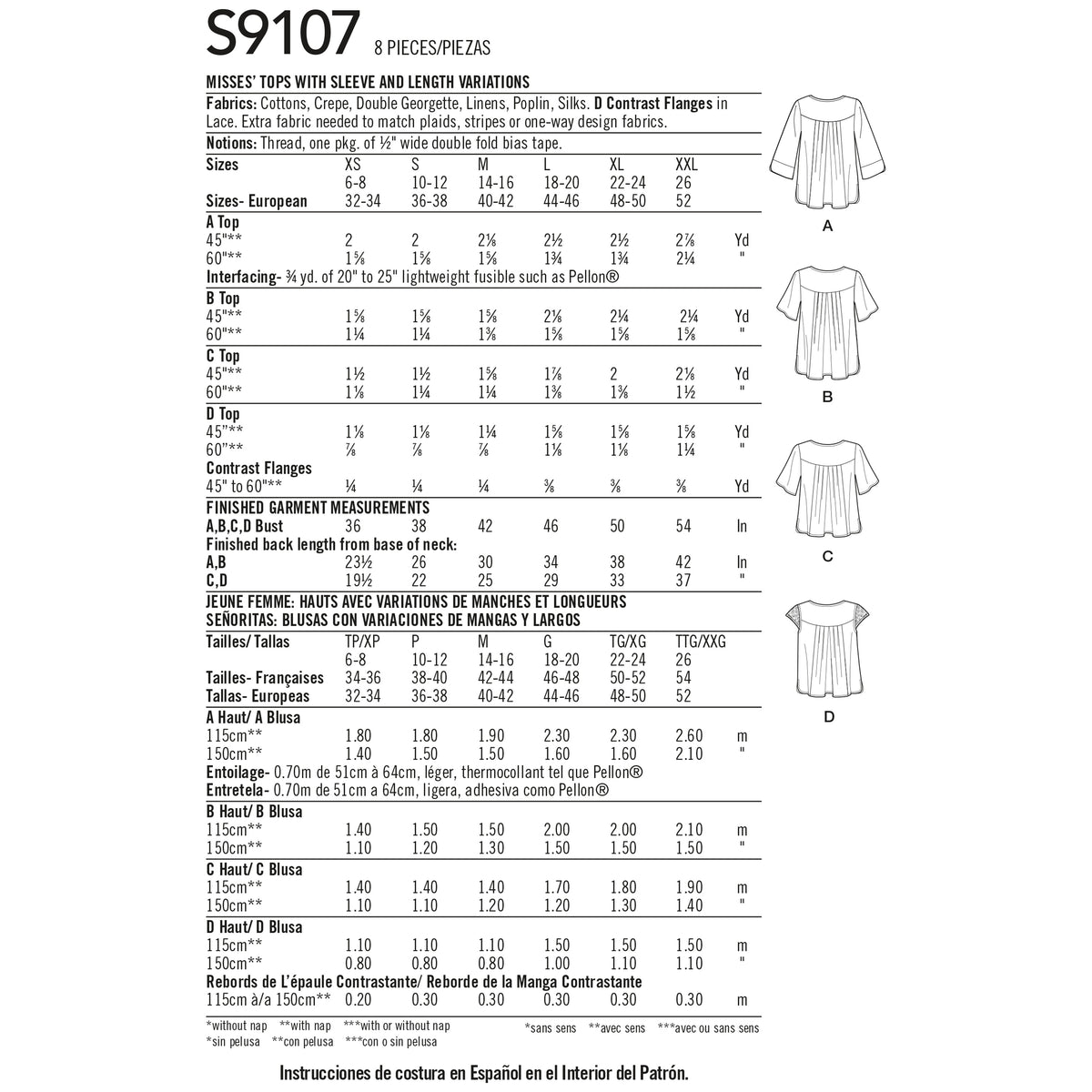 Patron Simplicity n°9107 – Blouse décontractée pour femme