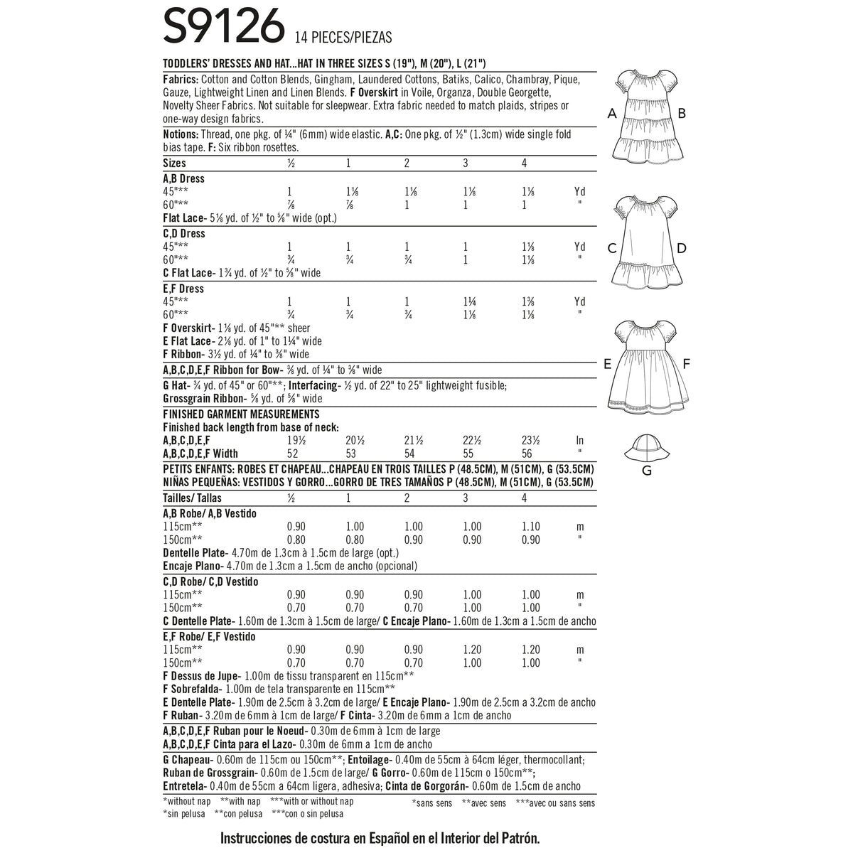 Patron Simplicity n°9126 – Robe fillette manches bouffantes et chapeau