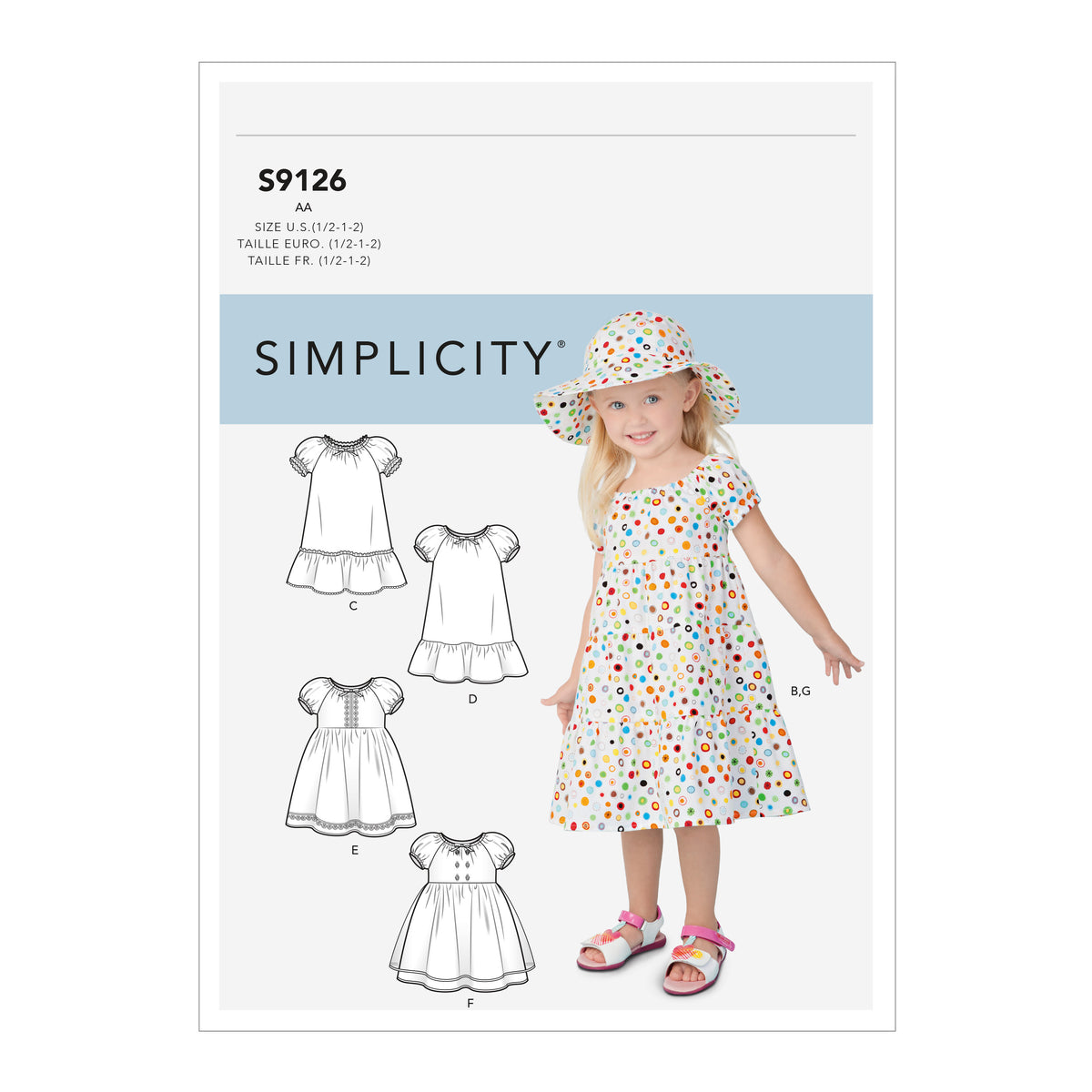 Patron Simplicity n°9126 – Robe fillette manches bouffantes et chapeau