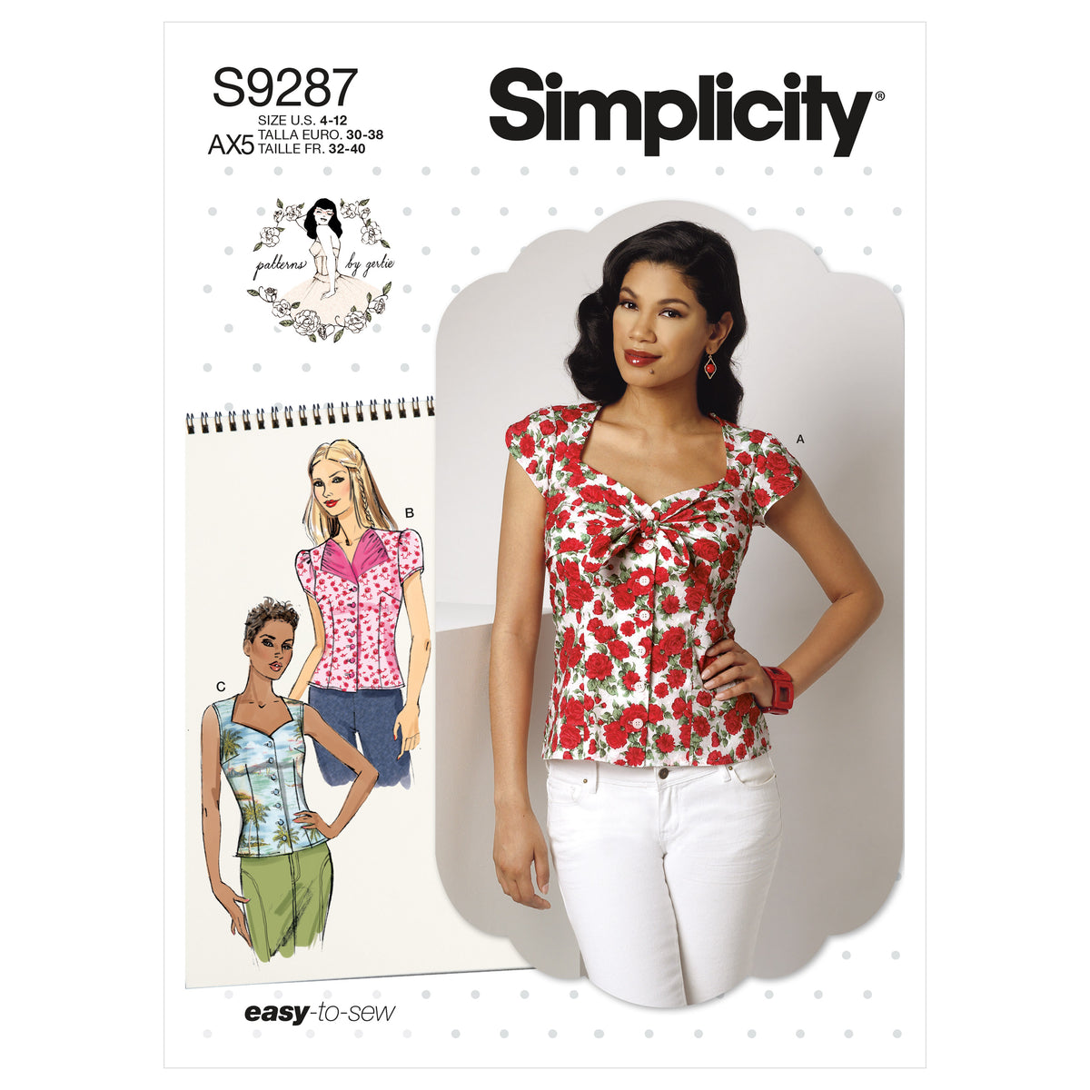 Patron Simplicity n°9287 – Chemisier femme avec décolleté en cœur et variations de manches