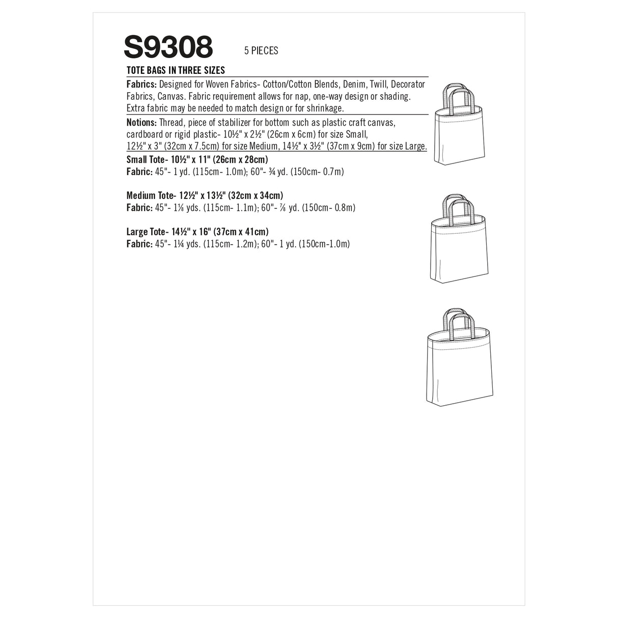 Patron Simplicity n°9308 – Sacs cabas en 3 tailles