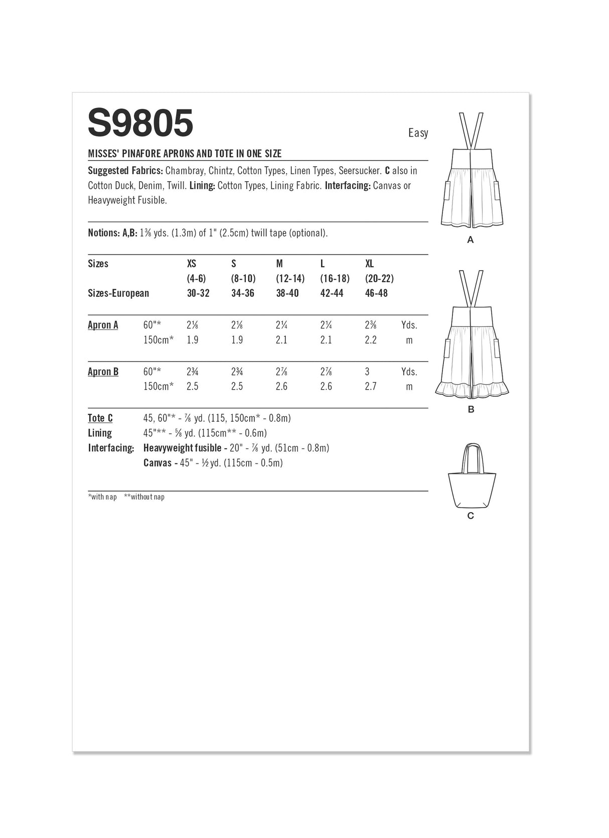 Patron Simplicity n°9805 – Pinafore apron et tote coordonnés