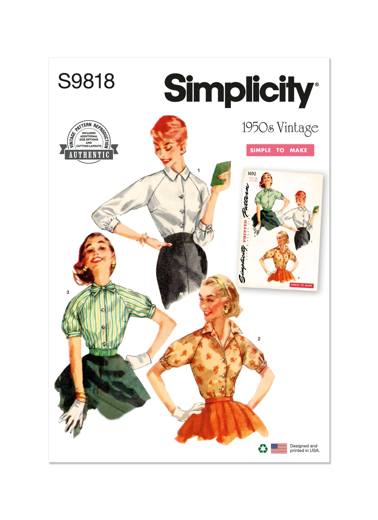 Patron Simplicity n°9818 – Chemisiers vintage pour femmes