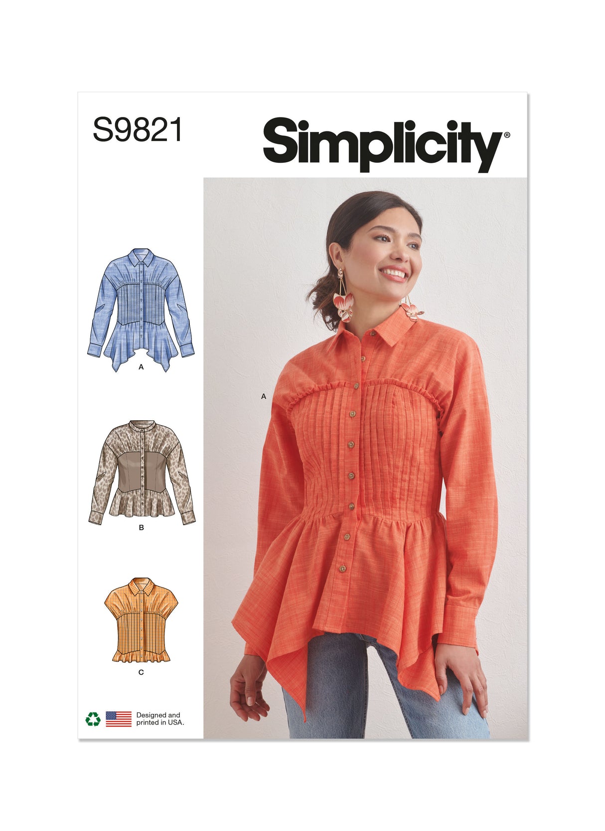 Patron Simplicity n°9821 – Chemisier pour femmes avec variations de col, de manches et d'ourlet