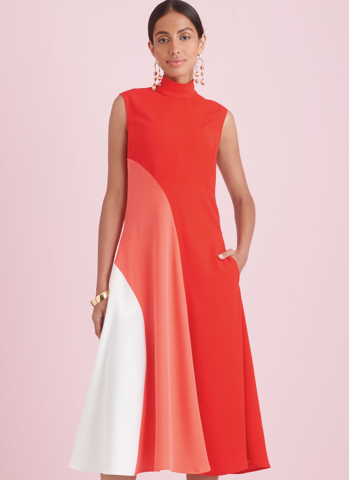 Patron Simplicity n°9886 – Robe color‑block mi‑longue évasée