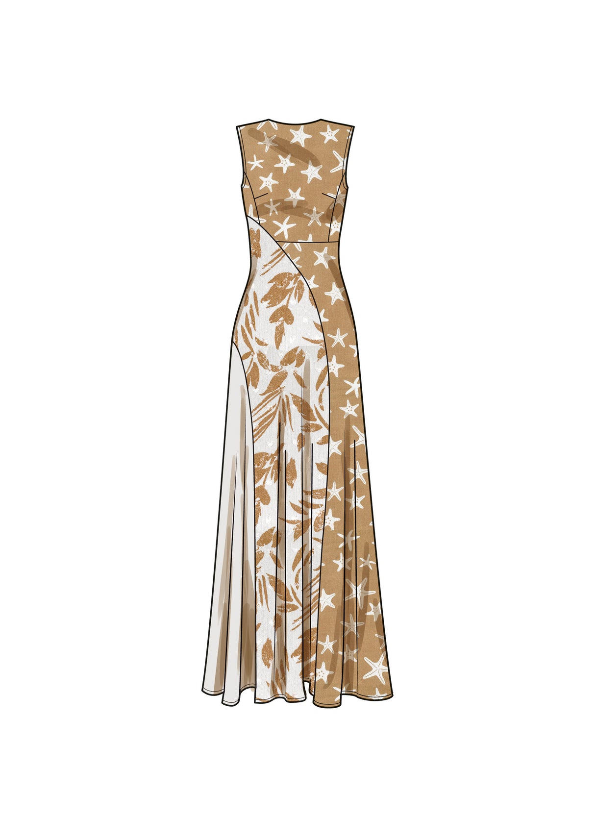 Patron Simplicity n°9886 – Robe color‑block mi‑longue évasée
