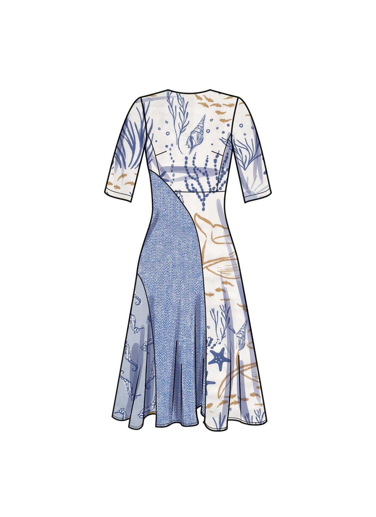 Patron Simplicity n°9886 – Robe color‑block mi‑longue évasée