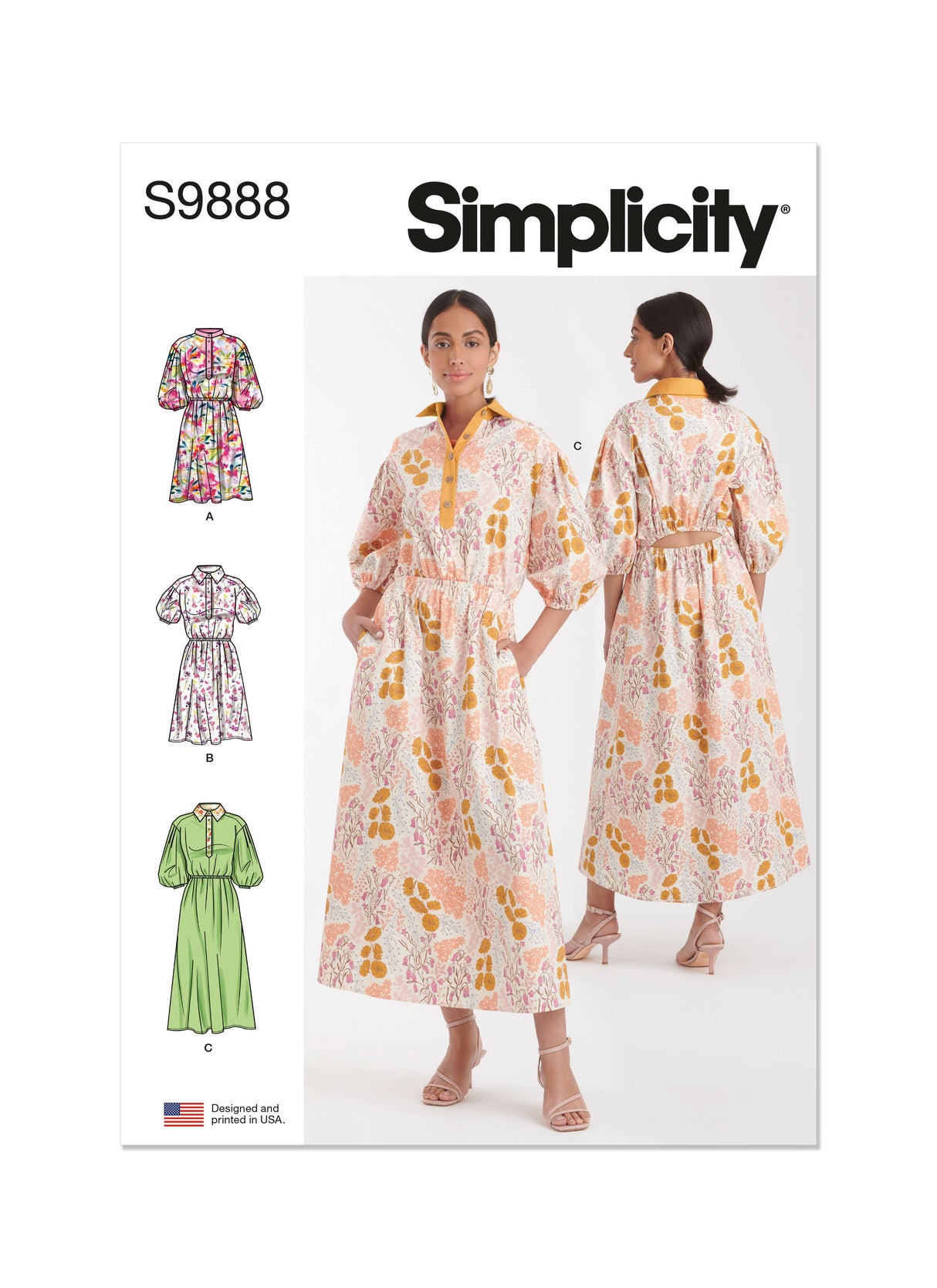 Patron Simplicity n°9888 – Robe chemise volumineuse à manches bouffantes