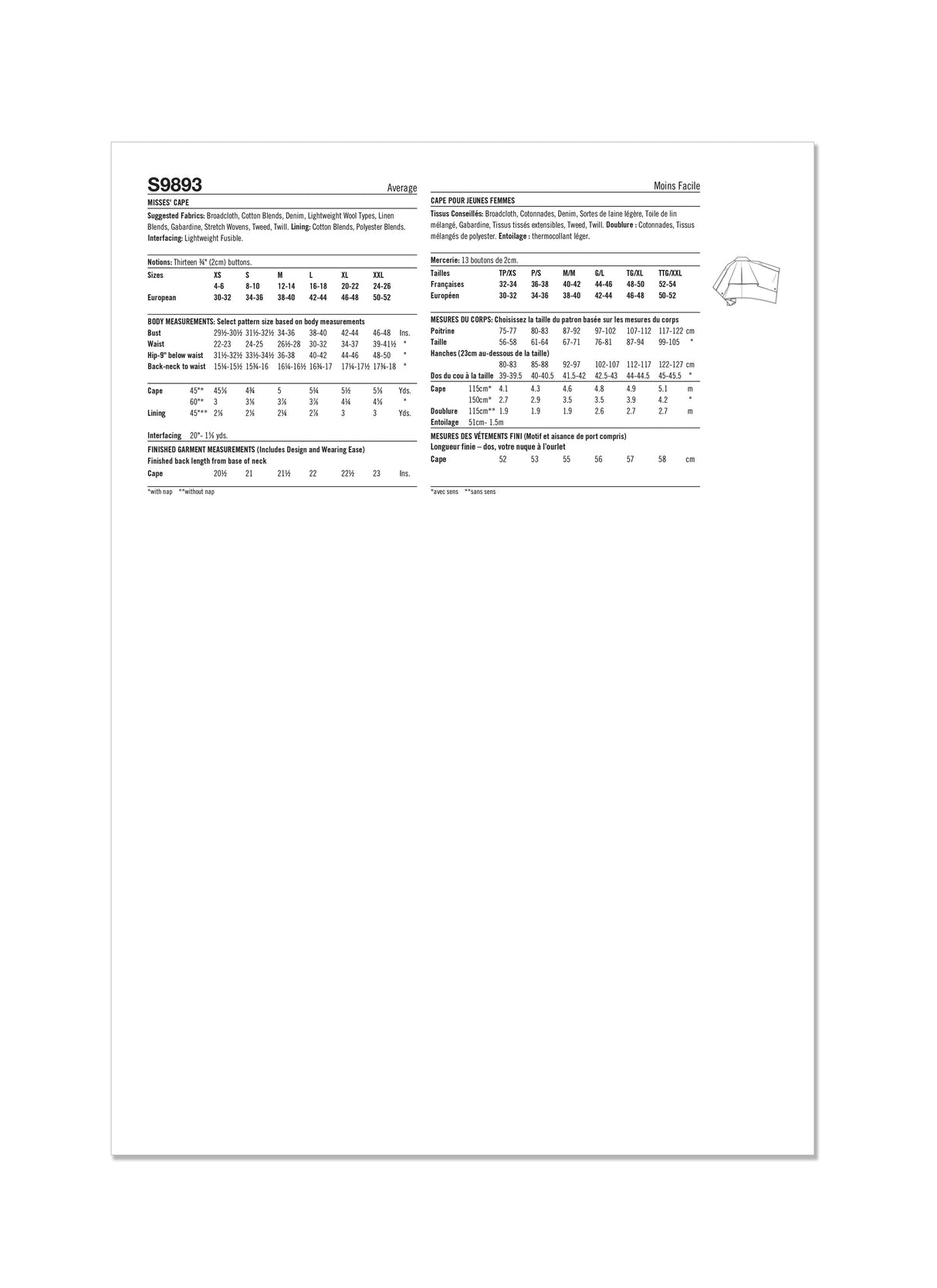 Patron Simplicity n°9893 – Cape trench courte Mimi G