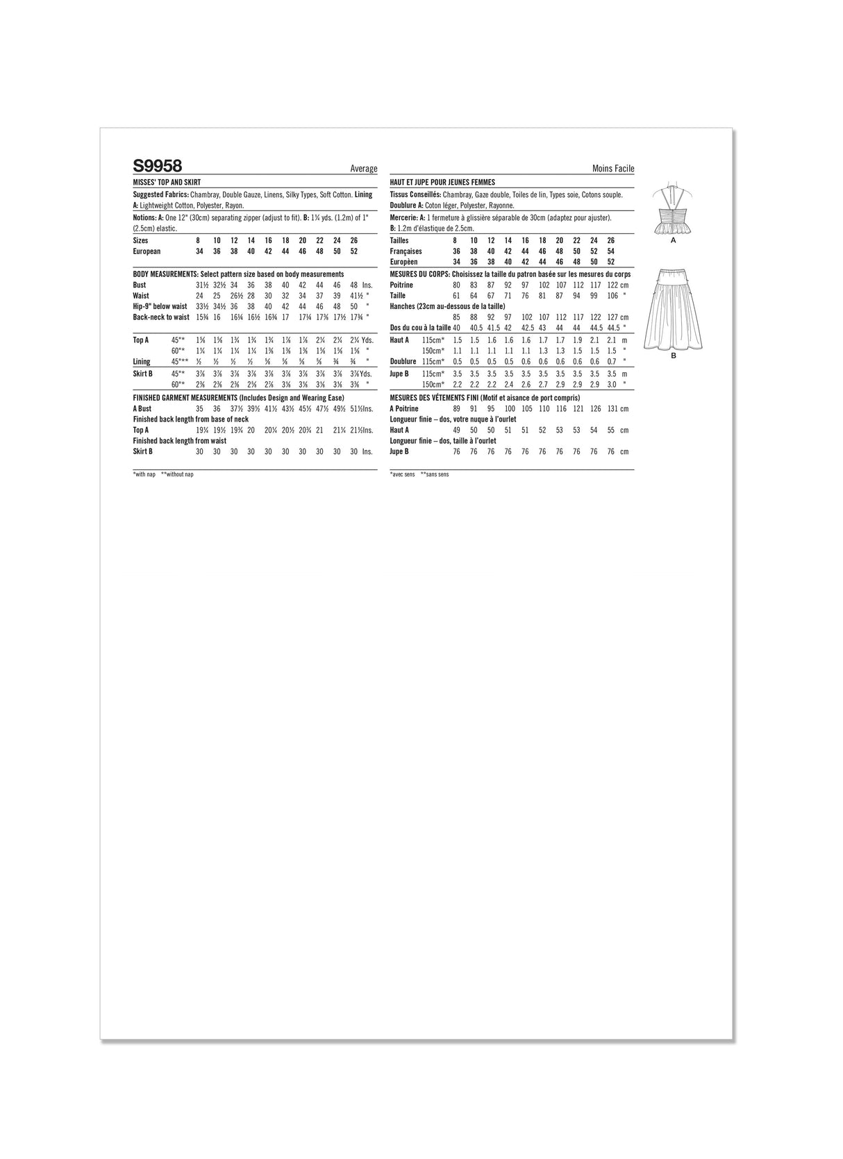 Patron Simplicity n°9958 – Top peplum et jupe froncée