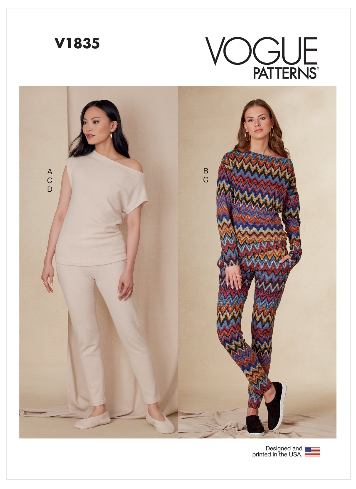 Patron Vogue n°1835 - Ensemble lounge pour femme : haut, pantalon et chaussons