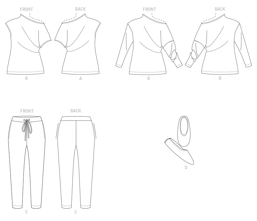 Patron Vogue n°1835 - Ensemble lounge pour femme : haut, pantalon et chaussons
