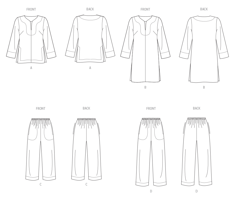 Patron Vogue n°2019 - Ensemble de vêtements de détente avec haut à col fendu et pantalon à taille élastique