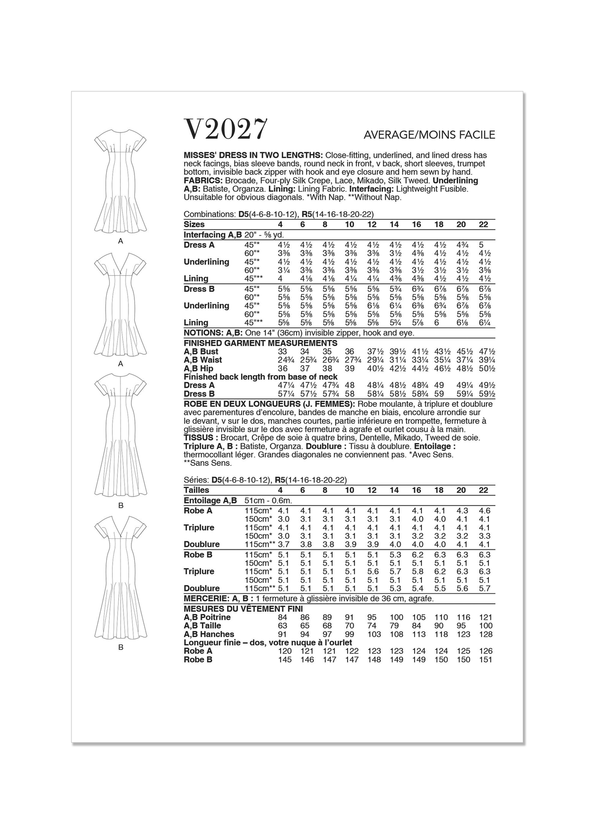 Patron Vogue n°2027 - Robe élégante en deux longueurs avec jupe à godets