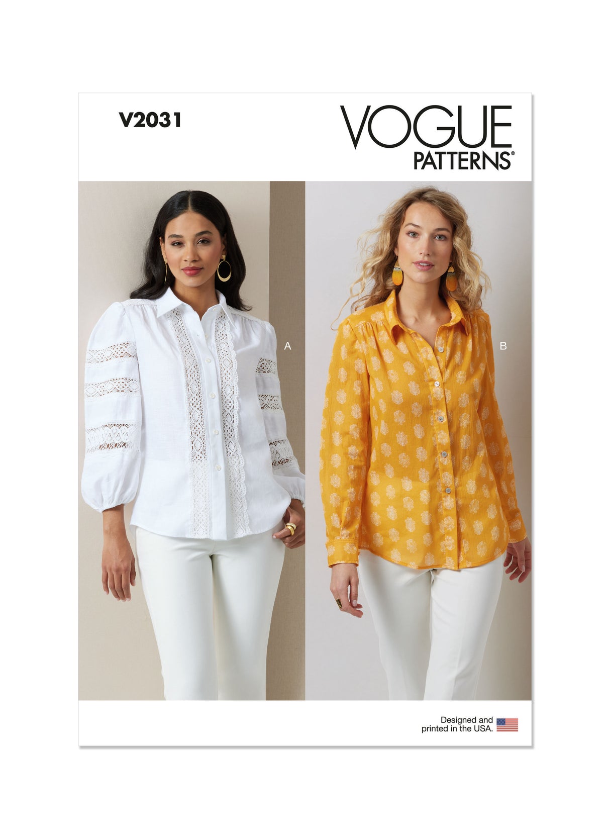 Patron Vogue n°2031 - Blouses élégantes avec col pointu et manches variées