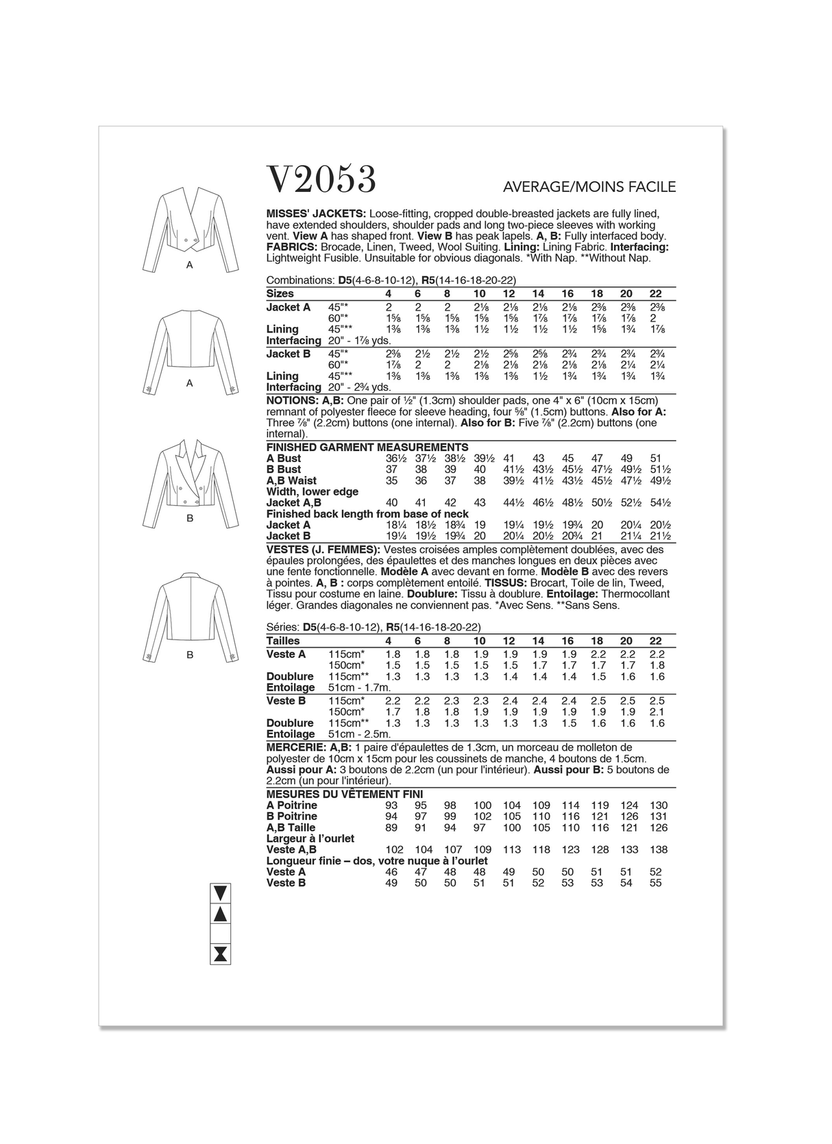 Patron Vogue n°2053 - Vestes croisées amples