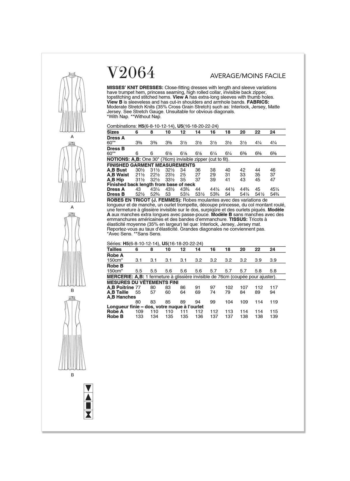 Patron Vogue n°2064 - Robe en maille élégante avec variations de manches et de longueur
