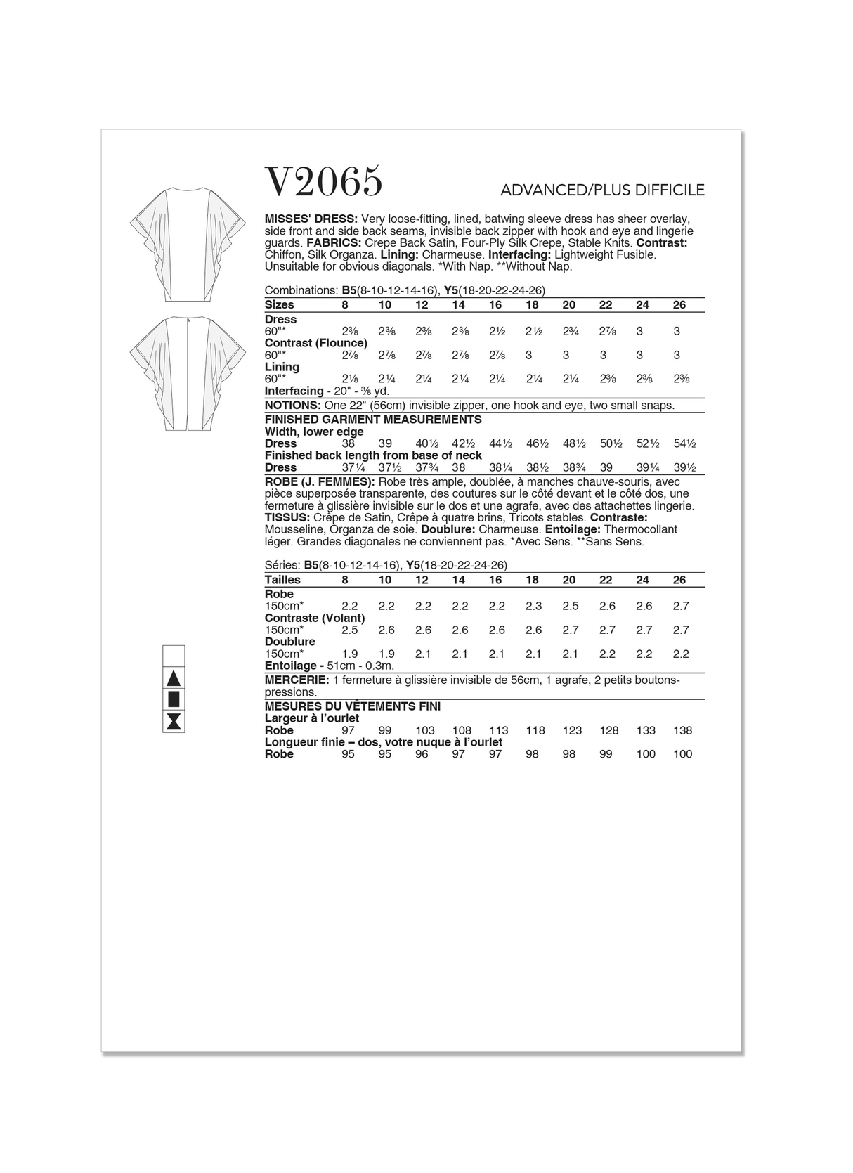 Patron Vogue n°2065 - Robe colonne doublée avec bretelles en biais