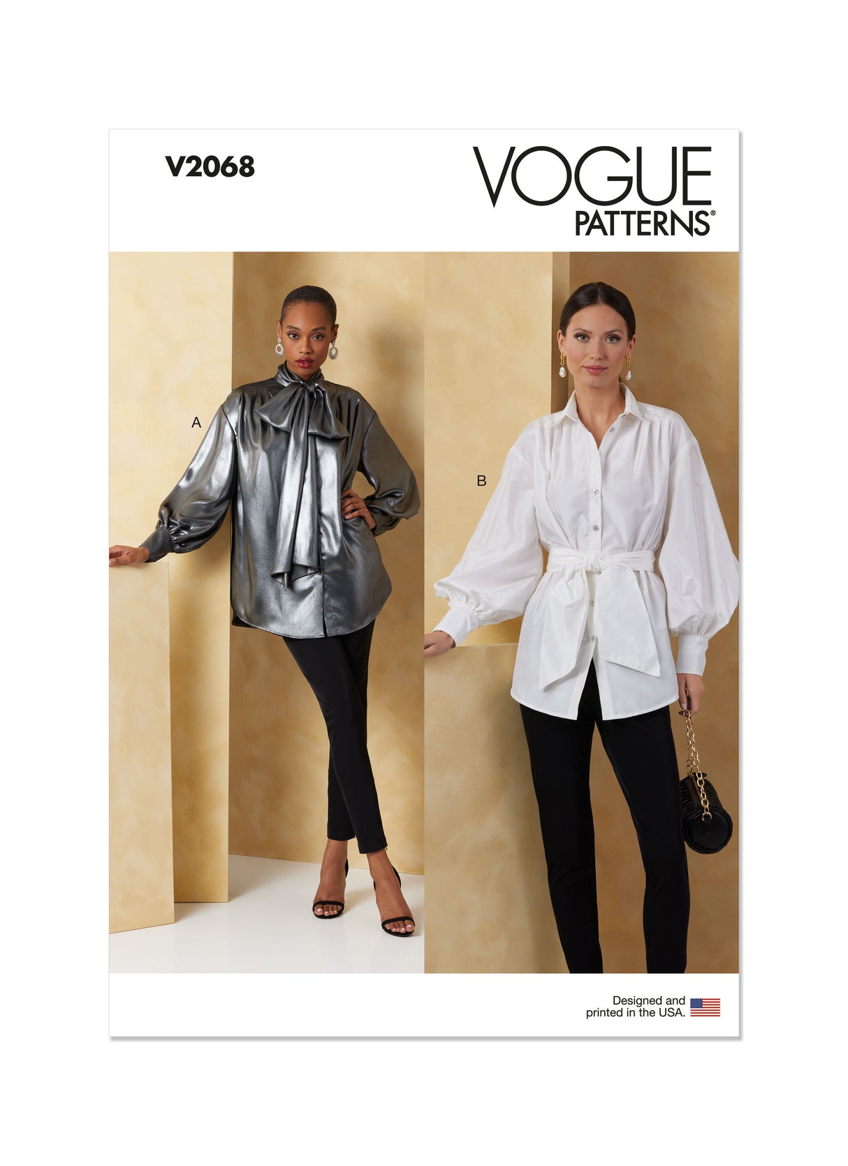 Patron Vogue n°2068 - Hauts amples avec col lavallière ou col classique et ceinture