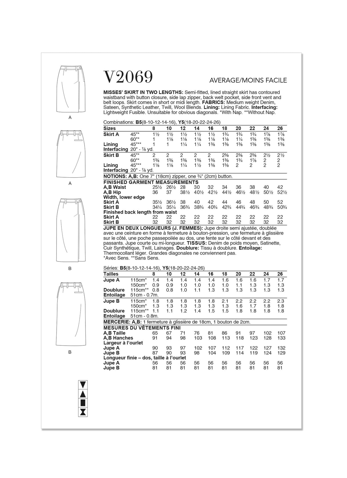 Patron Vogue n°2069 - Jupe droite semi-ajustée en deux longueurs