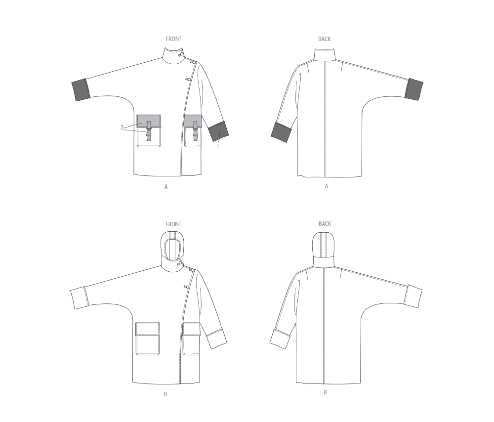 Patron Vogue n°2075 - Manteau ample avec manches dolman et options de col