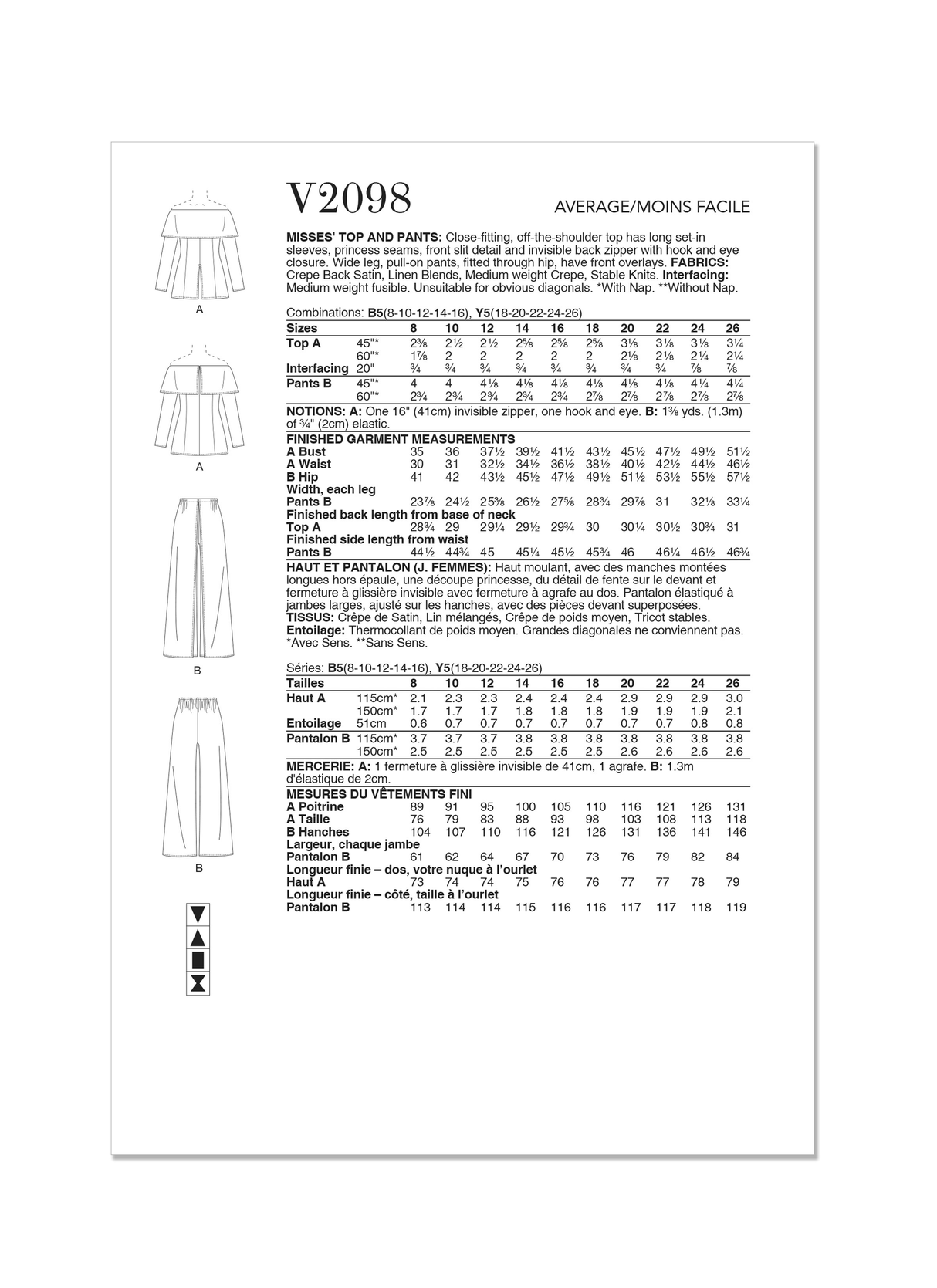 Patron Vogue n°2098 - Top épaules dénudées & pantalon large