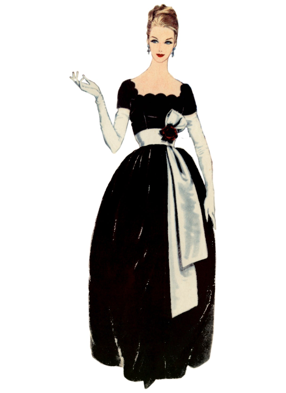 Patron Vogue n°2101 - Robe vintage à encolure festonnée et ceinture nouée