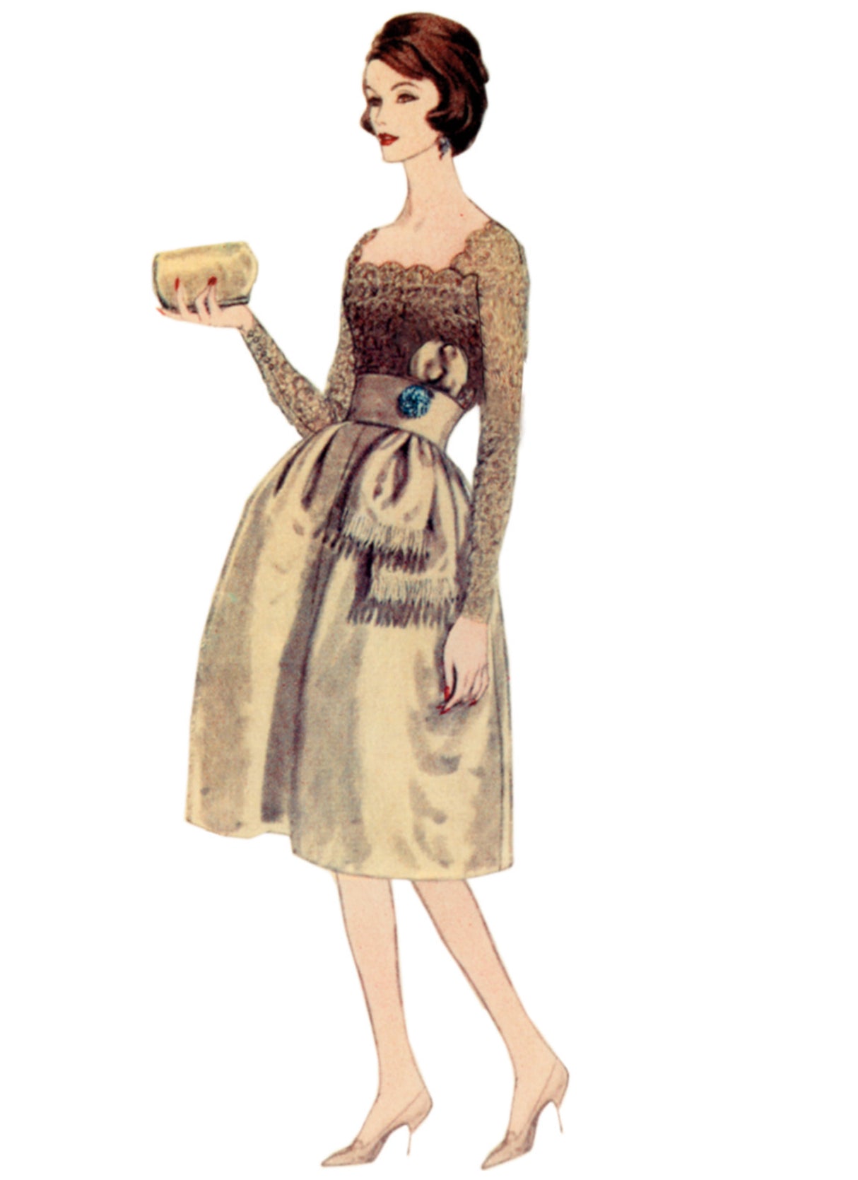 Patron Vogue n°2101 - Robe vintage à encolure festonnée et ceinture nouée