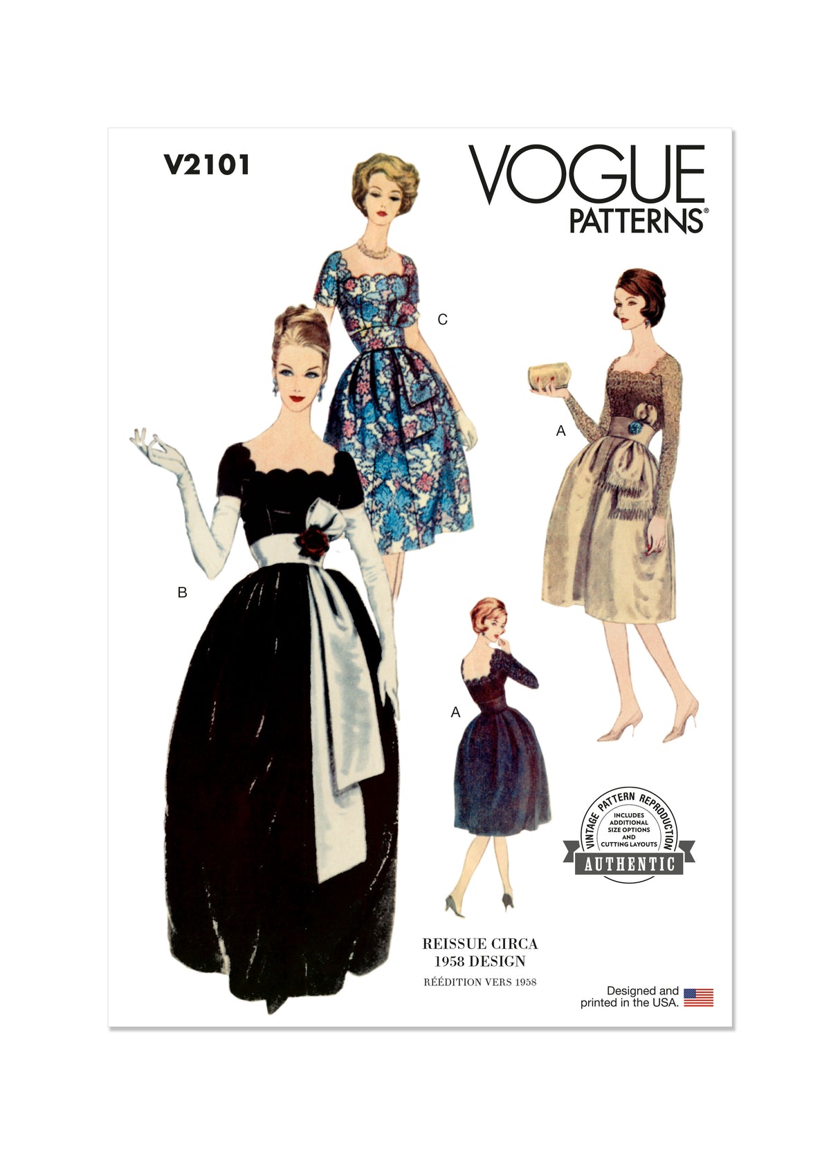 Patron Vogue n°2101 - Robe vintage à encolure festonnée et ceinture nouée