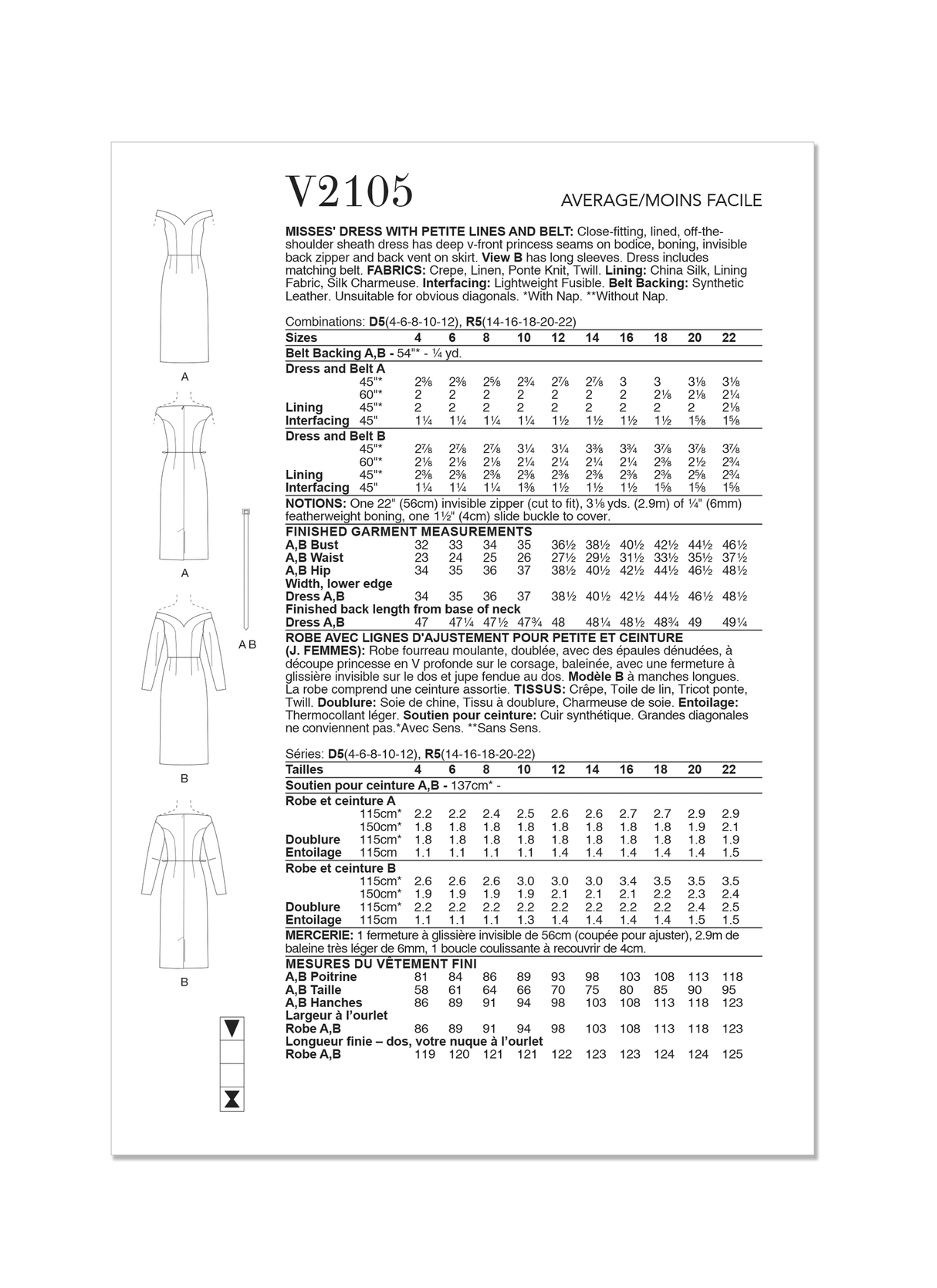 Patron Vogue n°2105 - Robe fourreau épaules dénudées & ceinture