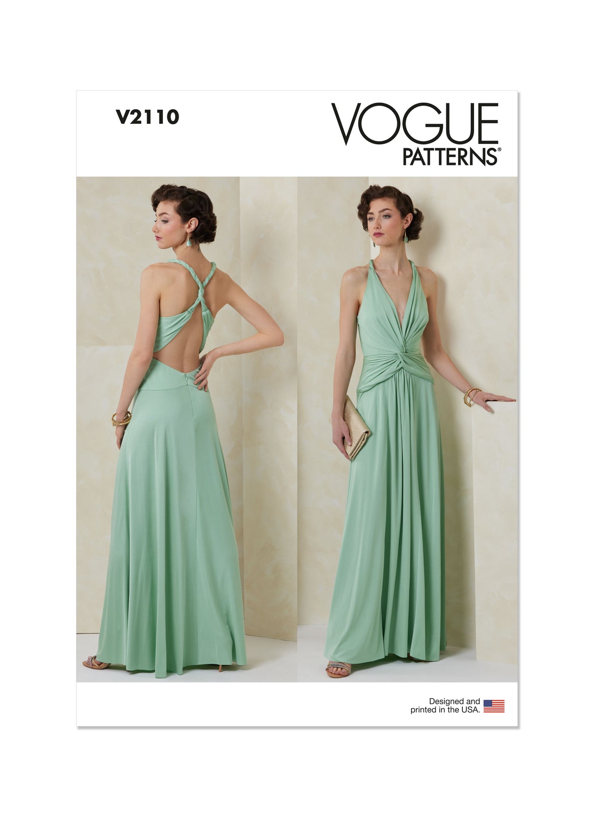 Patron Vogue n°2110 - Robe longue drapée halter & dos croisé