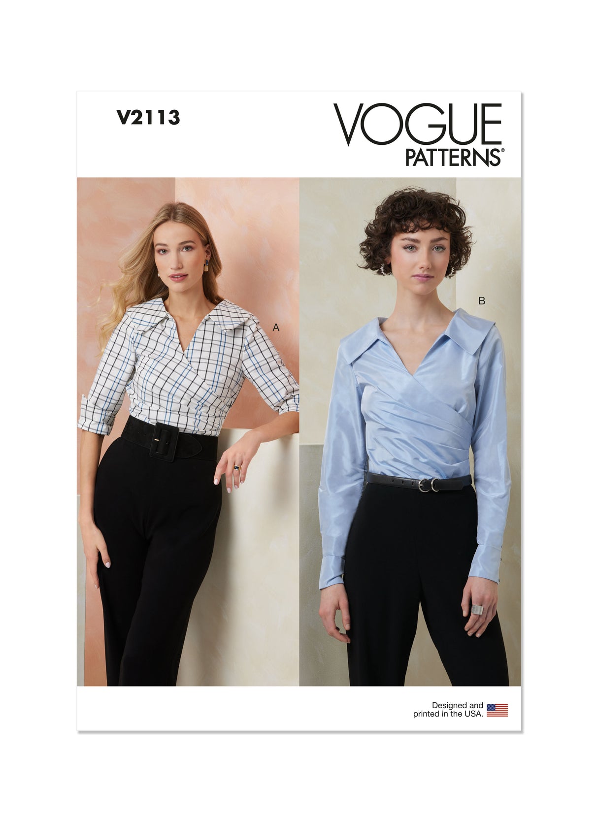 Patron Vogue n°2113 - Top ajusté col v & manches courtes ou longues