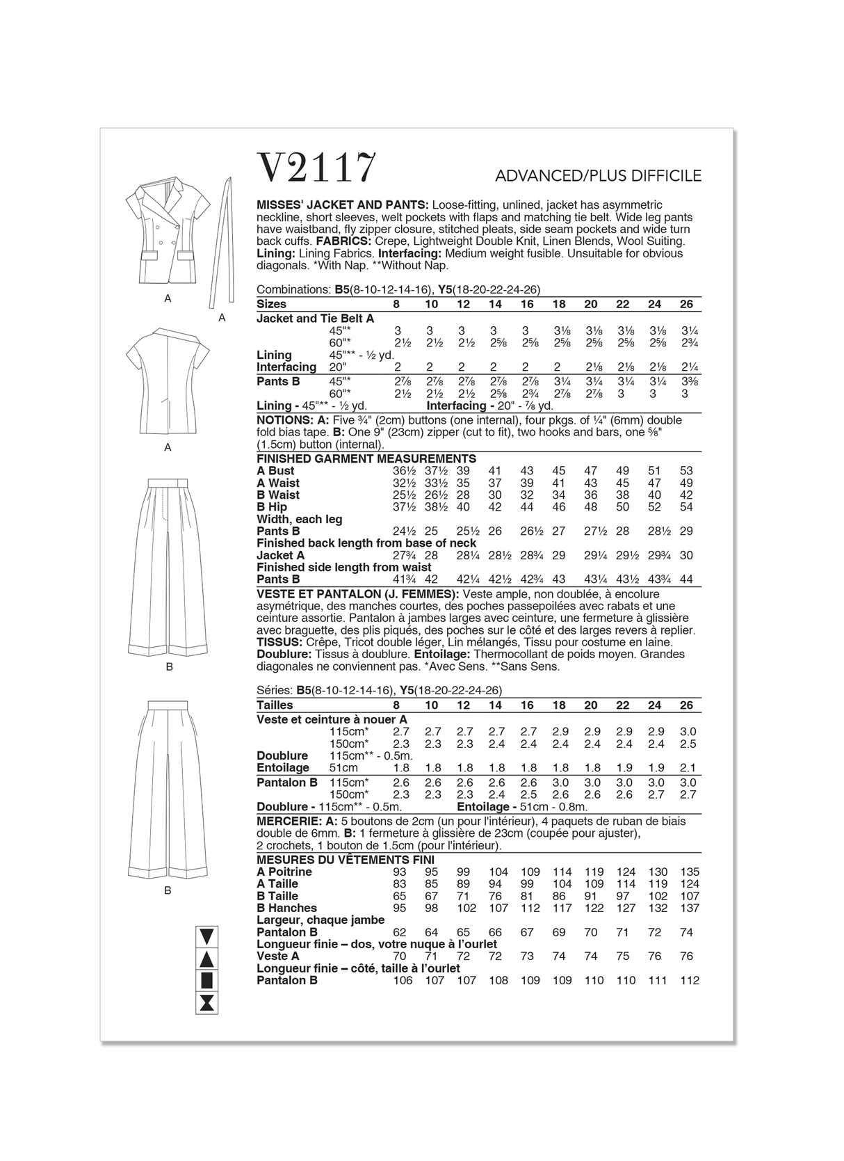 Patron Vogue n°2117 - Veste asymétrique & pantalon large à plis