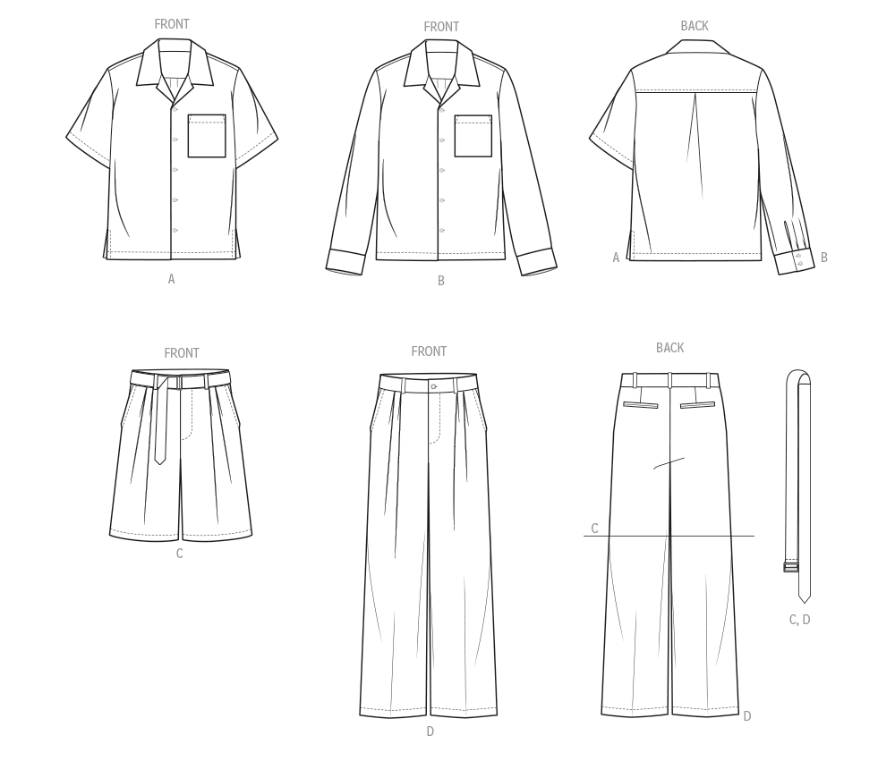 Patron Vogue n°2120- Chemise oversize, short, pantalon et ceinture