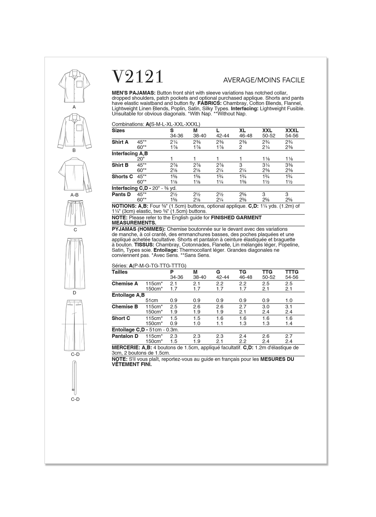 Patron Vogue n°2121 - Pyjama homme 2 pièces
