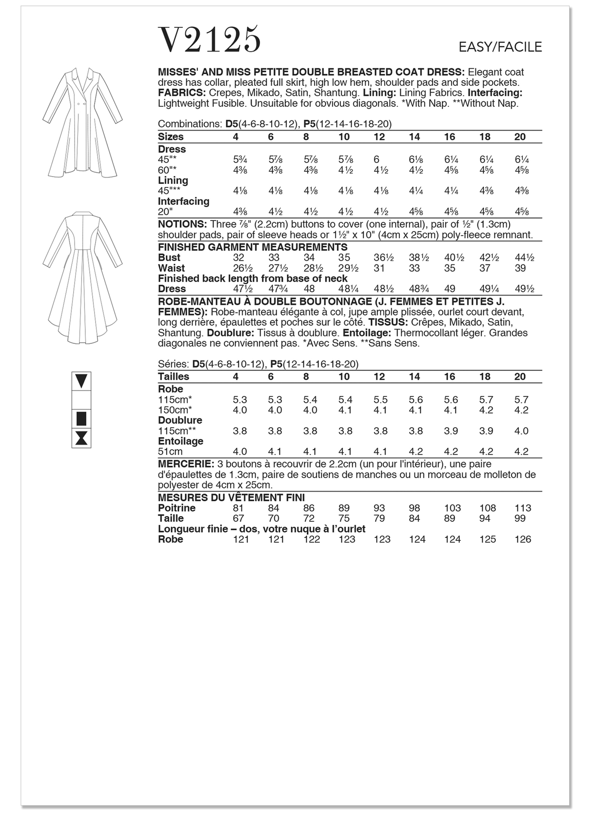 Patron Vogue n°2125 - Coat-dress double-boutonnage