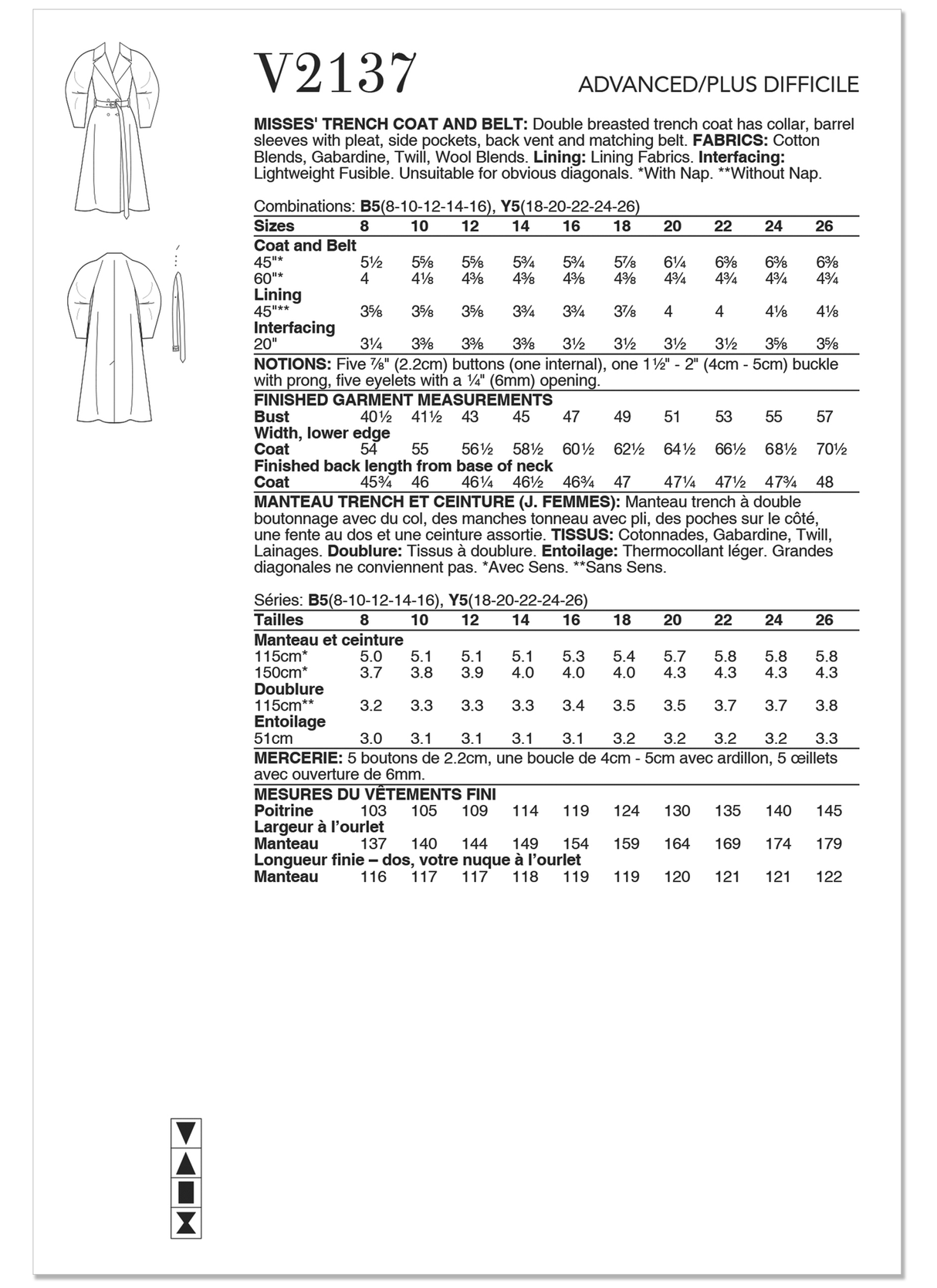 Patron Vogue n°2137 – Trench-coat classique double boutonnage
