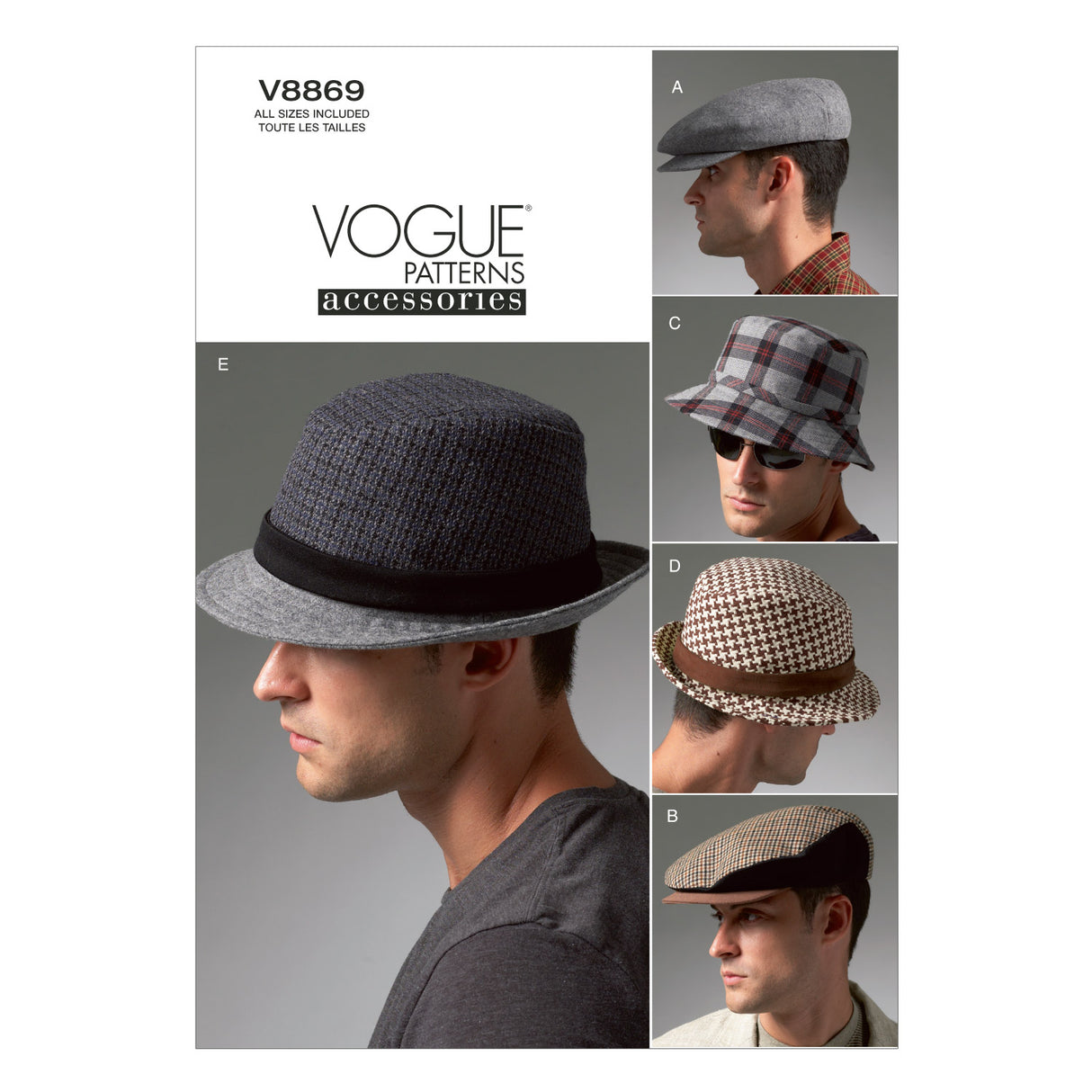 Patron Vogue n°8869 - Chapeaux homme : Trilby, casquette et bob