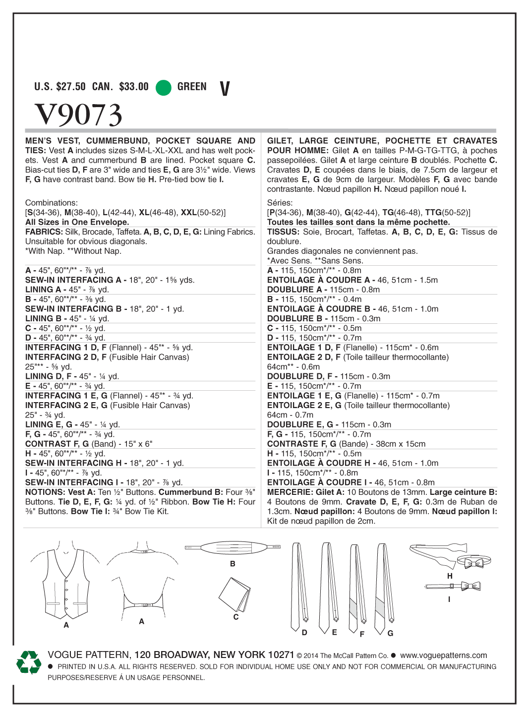 Patron Vogue n°9073 - Gilet et accessoires pour homme