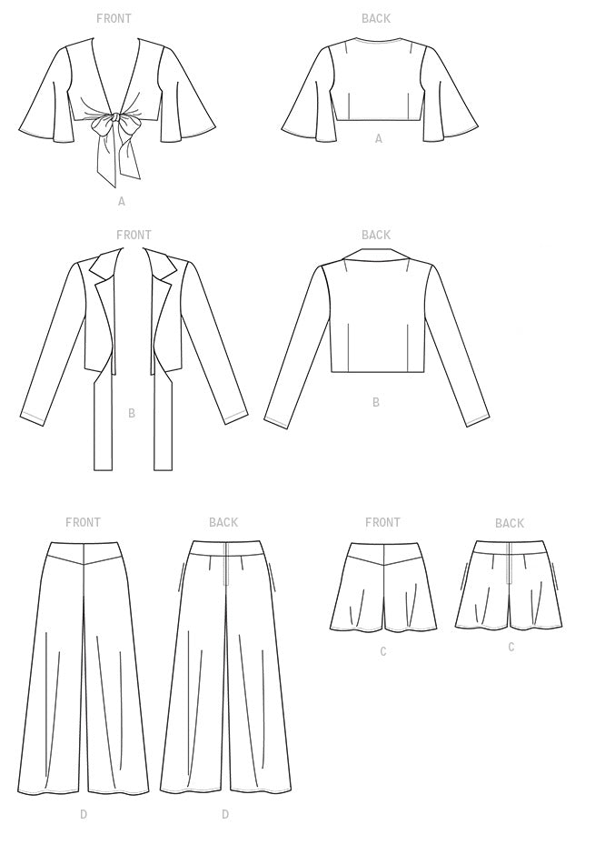 Patron Vogue n°9319 - Ensemble féminin : hauts cache-cœur, short et pantalon avec variations