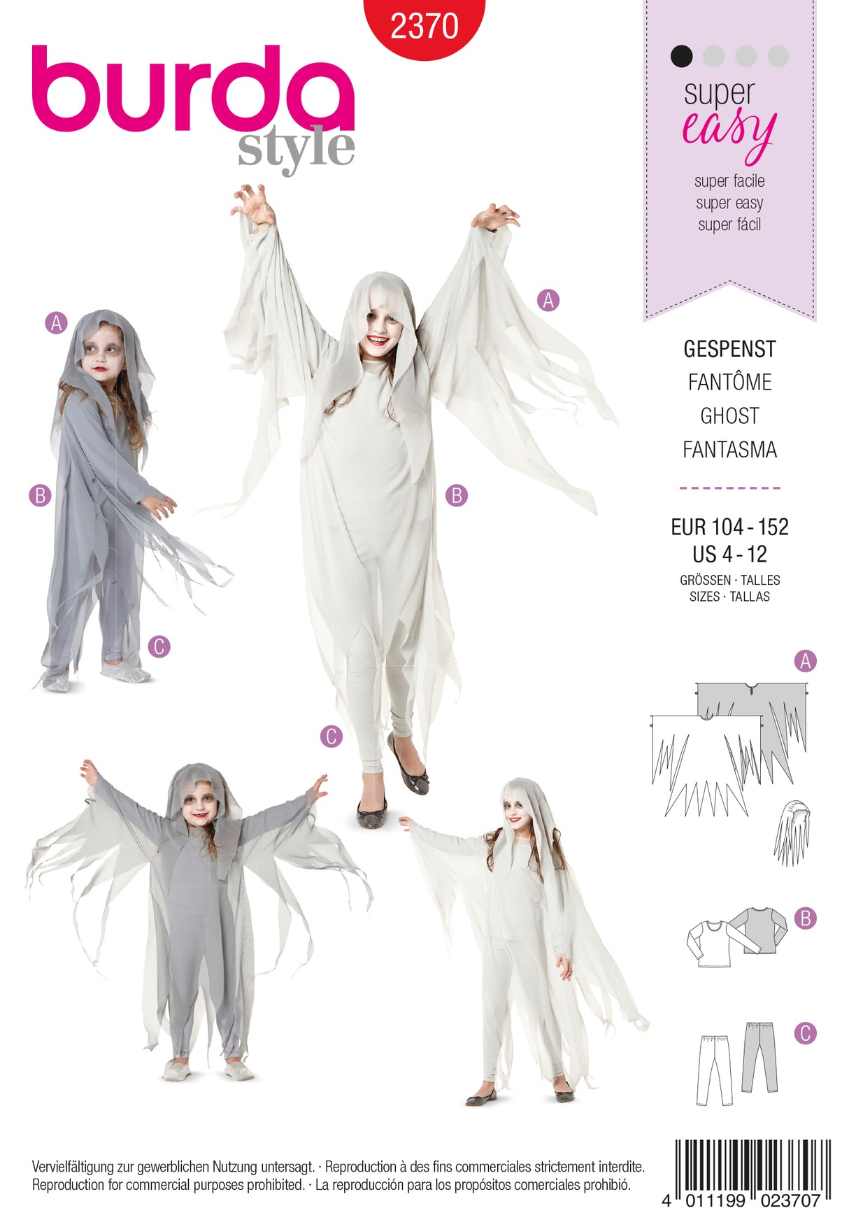 Patron Burda n°2370 – Déguisement de fantôme pour enfant