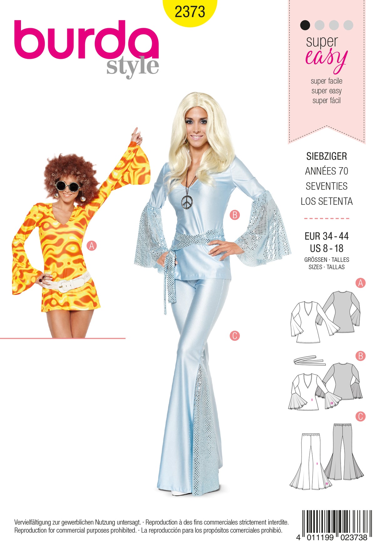 Patron Burda n°2373 – Déguisement femme disco années 70