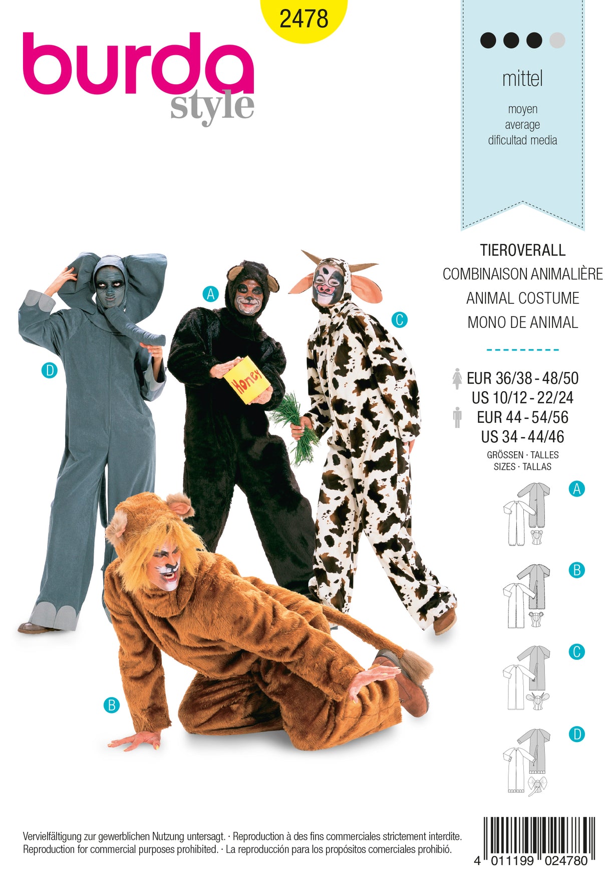 Patron Burda n°2478 – Déguisements Animaux pour Adultes
