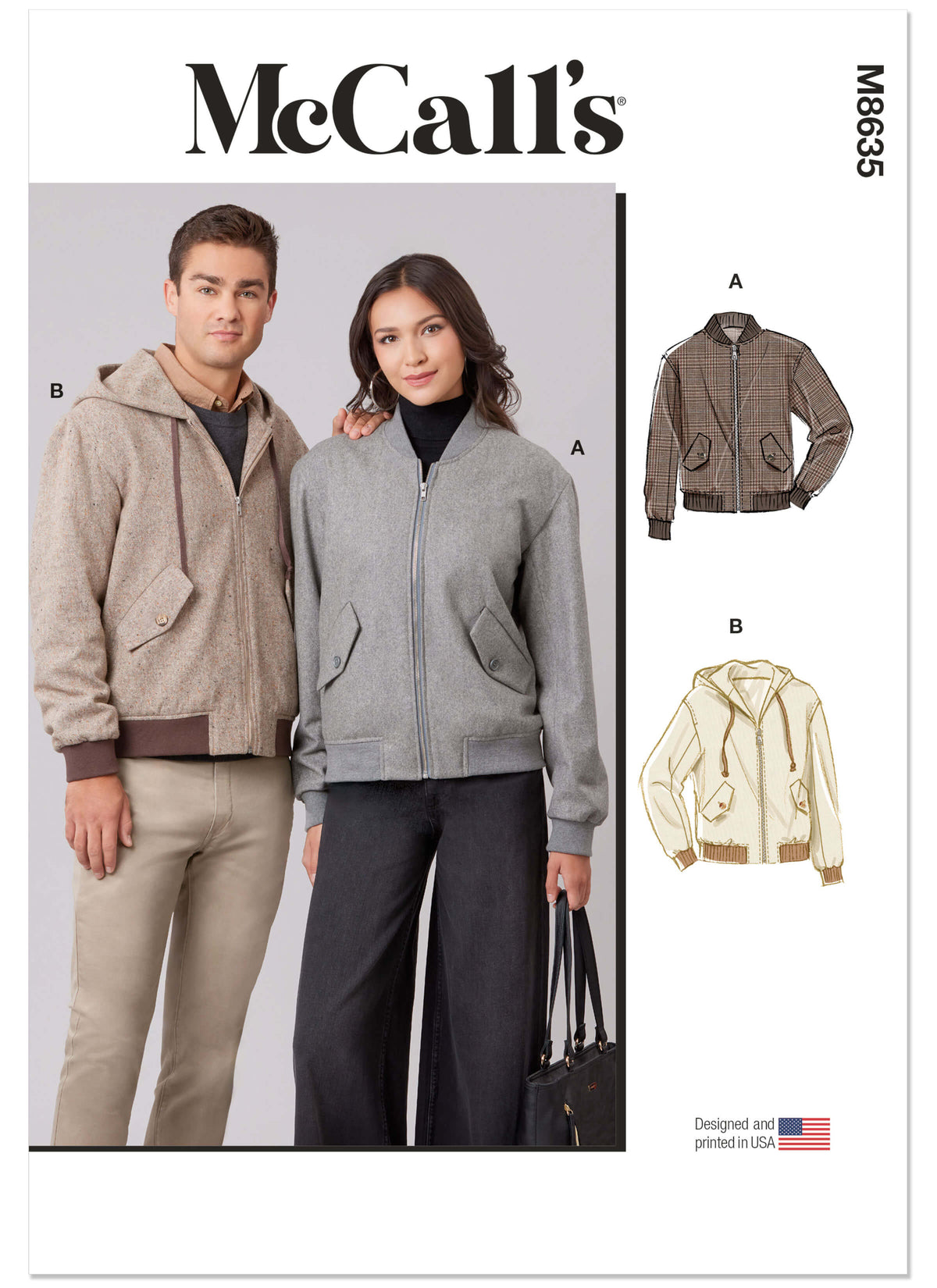 Patron McCall's n°8635 – Blouson aviateur doublé est doté d’une fermeture à glissière sur le devant