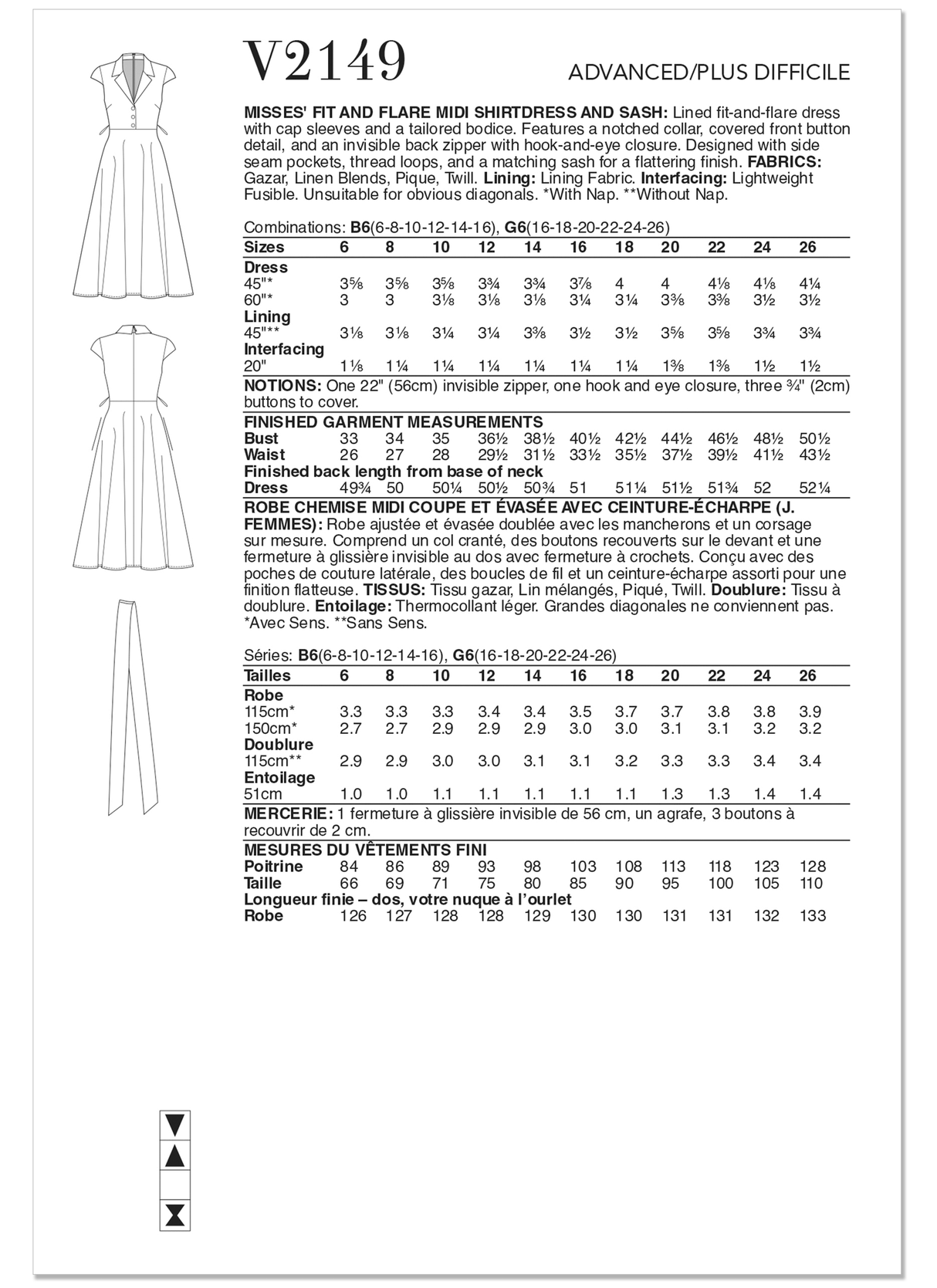 Patron Vogue n°2149 – Robe-chemise midi cintrée et ceinturée