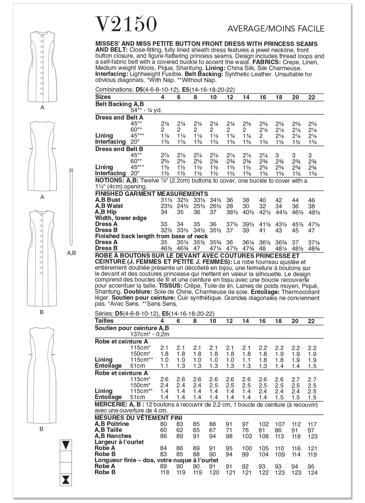 Patron Vogue n°2150 – Robe fourreau boutonnée à coutures princesse