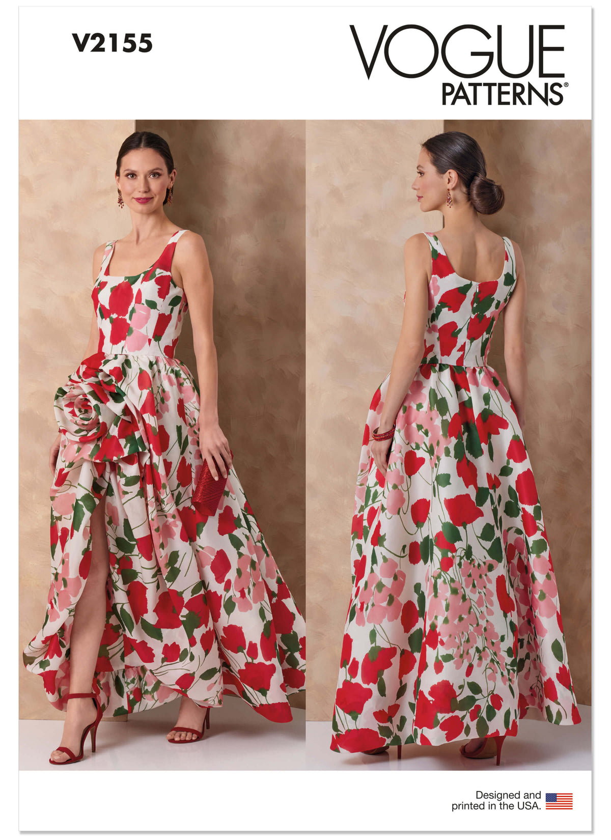 Patron Vogue n°2155 – Robe de soirée asymétrique à rose drapée